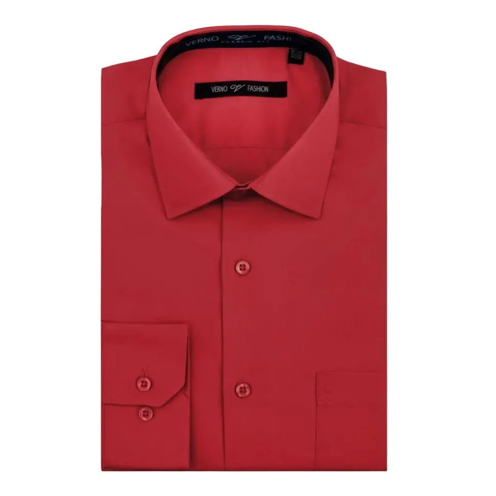 Cotton Blend Dress Shirt Regular Fit In Brick Red