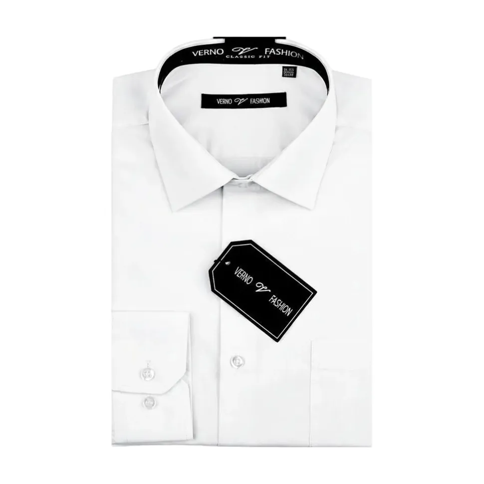 Cotton Blend Dress Shirt Regular Fit In White