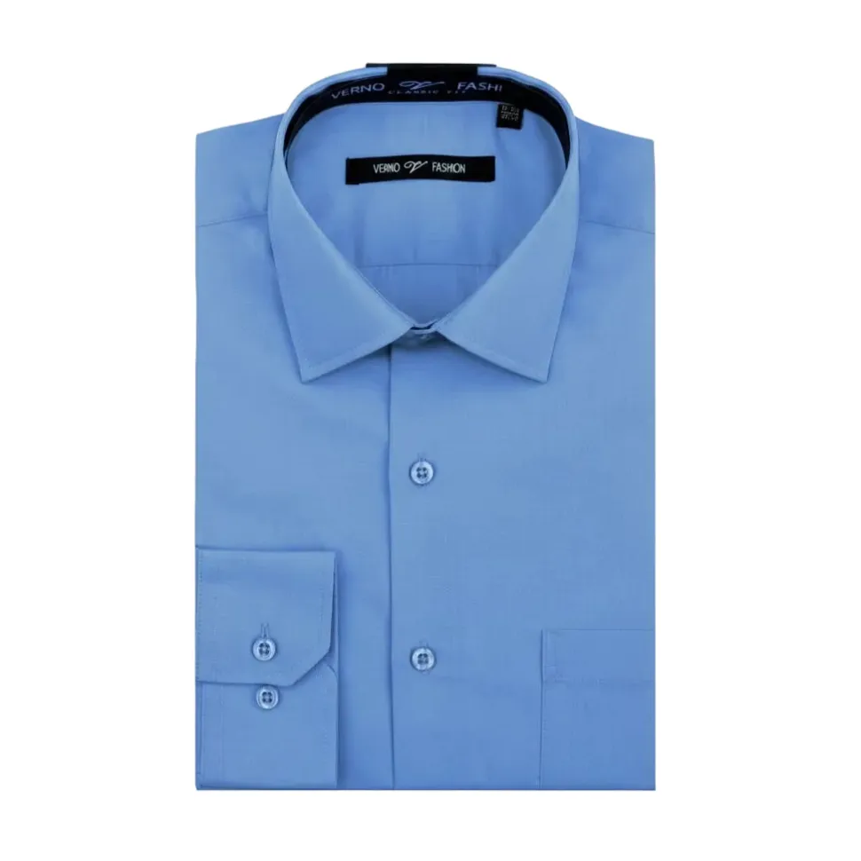 Cotton Blend Dress Shirt Regular Fit In Light Blue