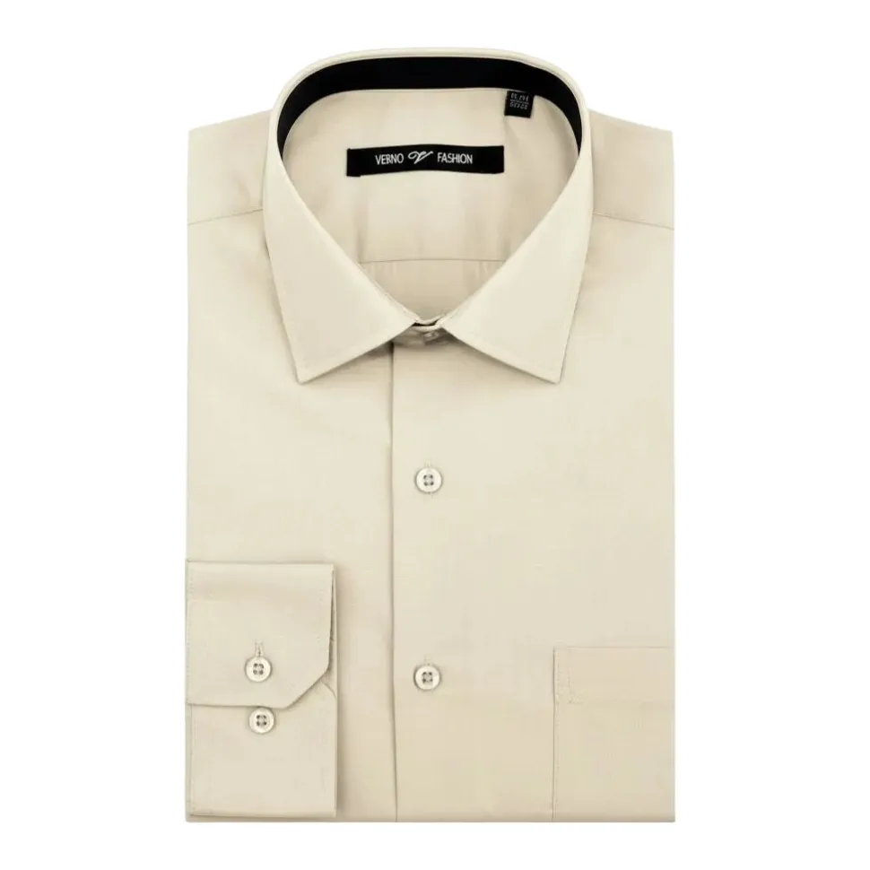 Cotton Blend Dress Shirt Regular Fit In Taupe