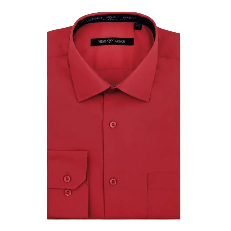 Cotton Blend Dress Shirt Regular Fit In Brick Red