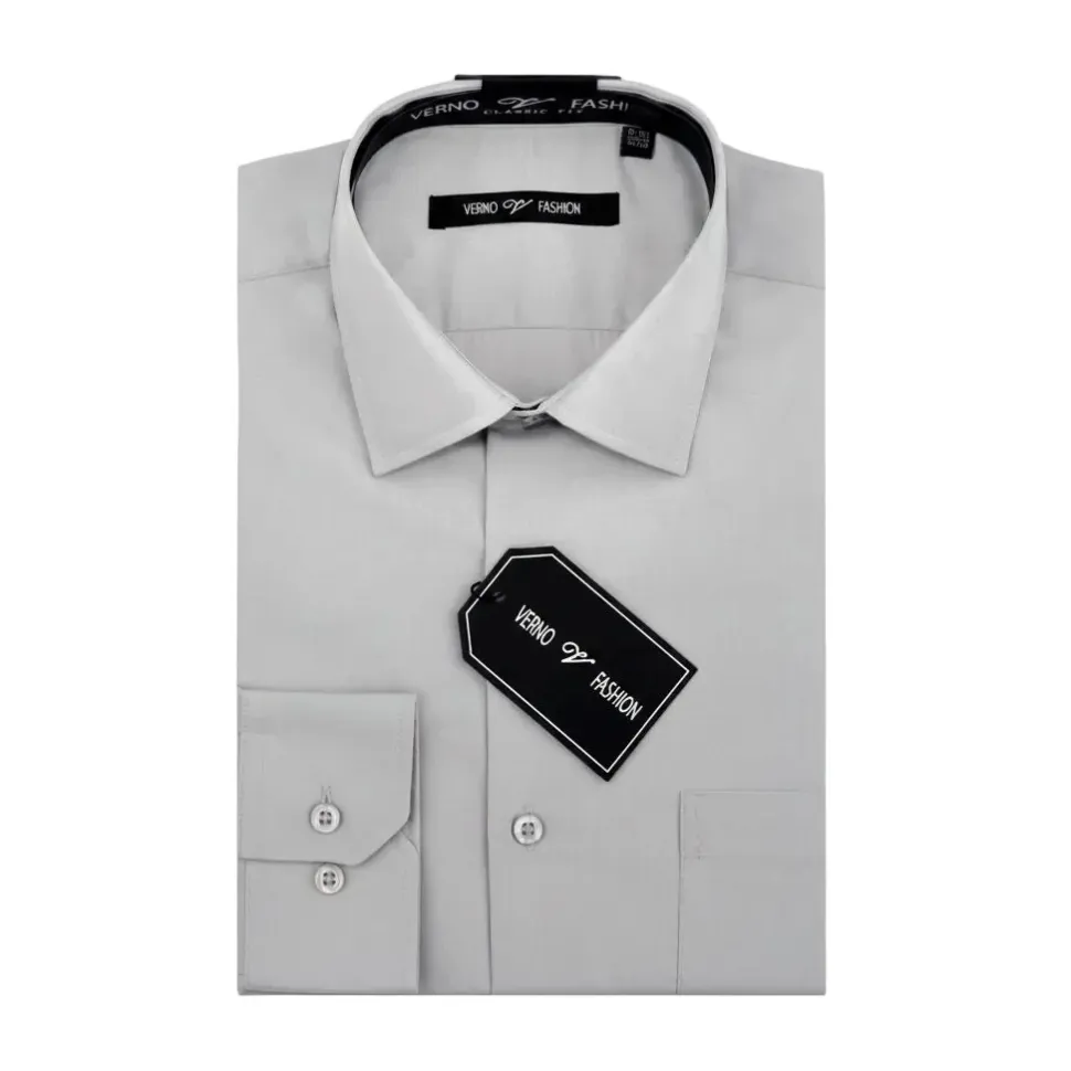 Cotton Blend Dress Shirt Regular Fit In Gray