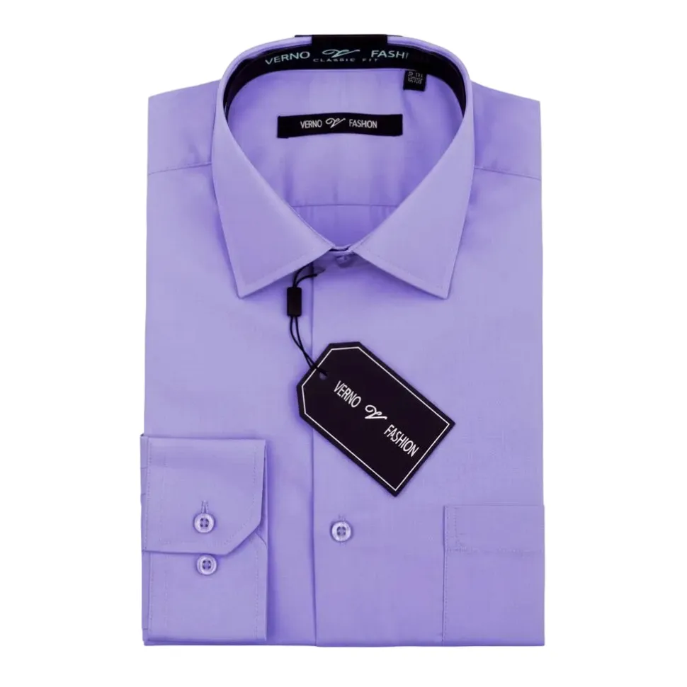 Cotton Blend Dress Shirt Regular Fit In Lavender