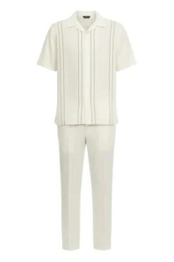 Cream Vertical Stripe Short Sleeve Walking Suit