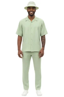 Curved Geometric Short Sleeve Walking Suit - Mint