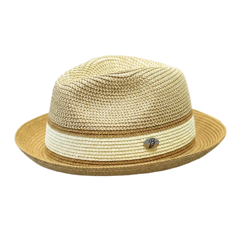 Dante Collection - Men's Two-Tone Braided Snap Brim Fedora Ivory/Cognac