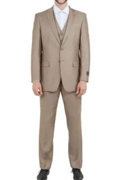 Dark Tan 3 Piece Modern Fit Suit 2 Button V-Neck Vest