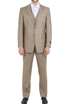 Dark Tan 3 Piece Modern Fit Suit 2 Button V-Neck Vest