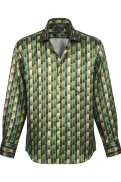 Dress Shirt Regular Fit Fancy Stripe Pattern In Green