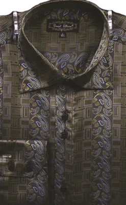 Dress Shirt Regular Fit Paisley And Check Design In Olive