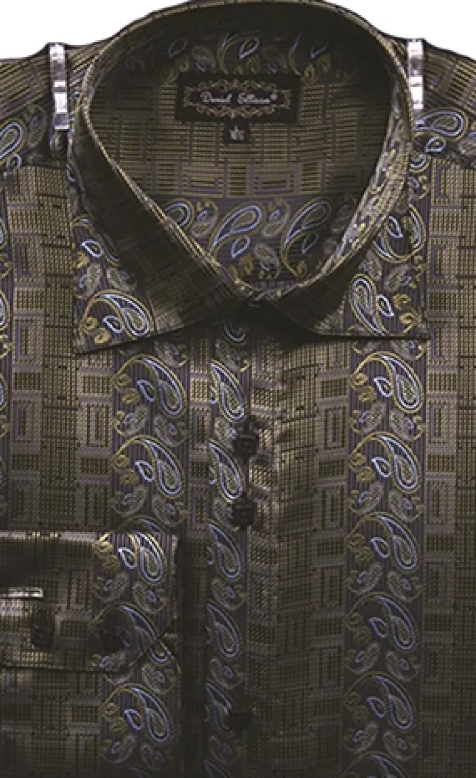 Dress Shirt Regular Fit Paisley And Check Design In Olive