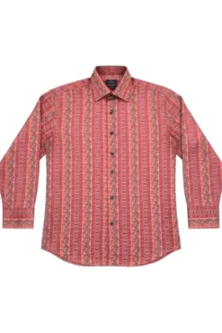 Dress Shirt Regular Fit Paisley And Check Design In Coral