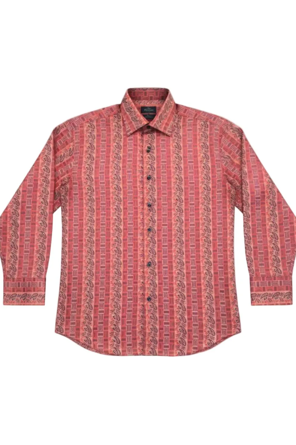 Dress Shirt Regular Fit Paisley And Check Design In Coral