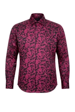 Dress Shirt Regular Fit Paisley Pattern In Black/Fuchsia