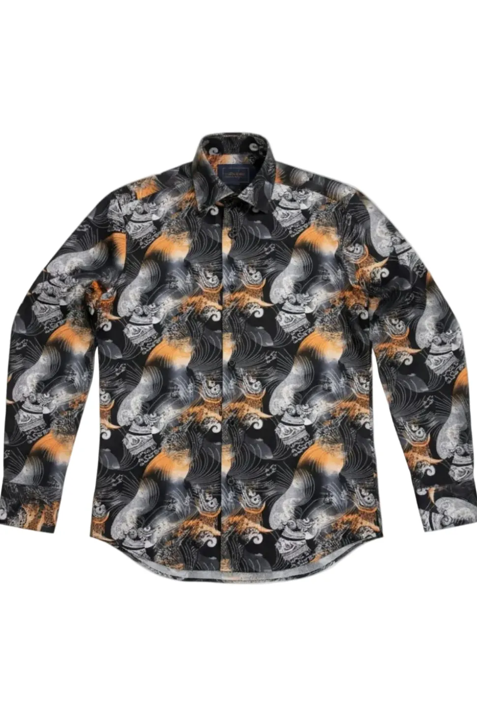 Dress Shirt Regular Fit Ukiyo-e Inspired Style Pattern In Black/Orange
