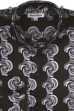 Dress Shirt Regular Fit Designer Pattern In Black/Silver White