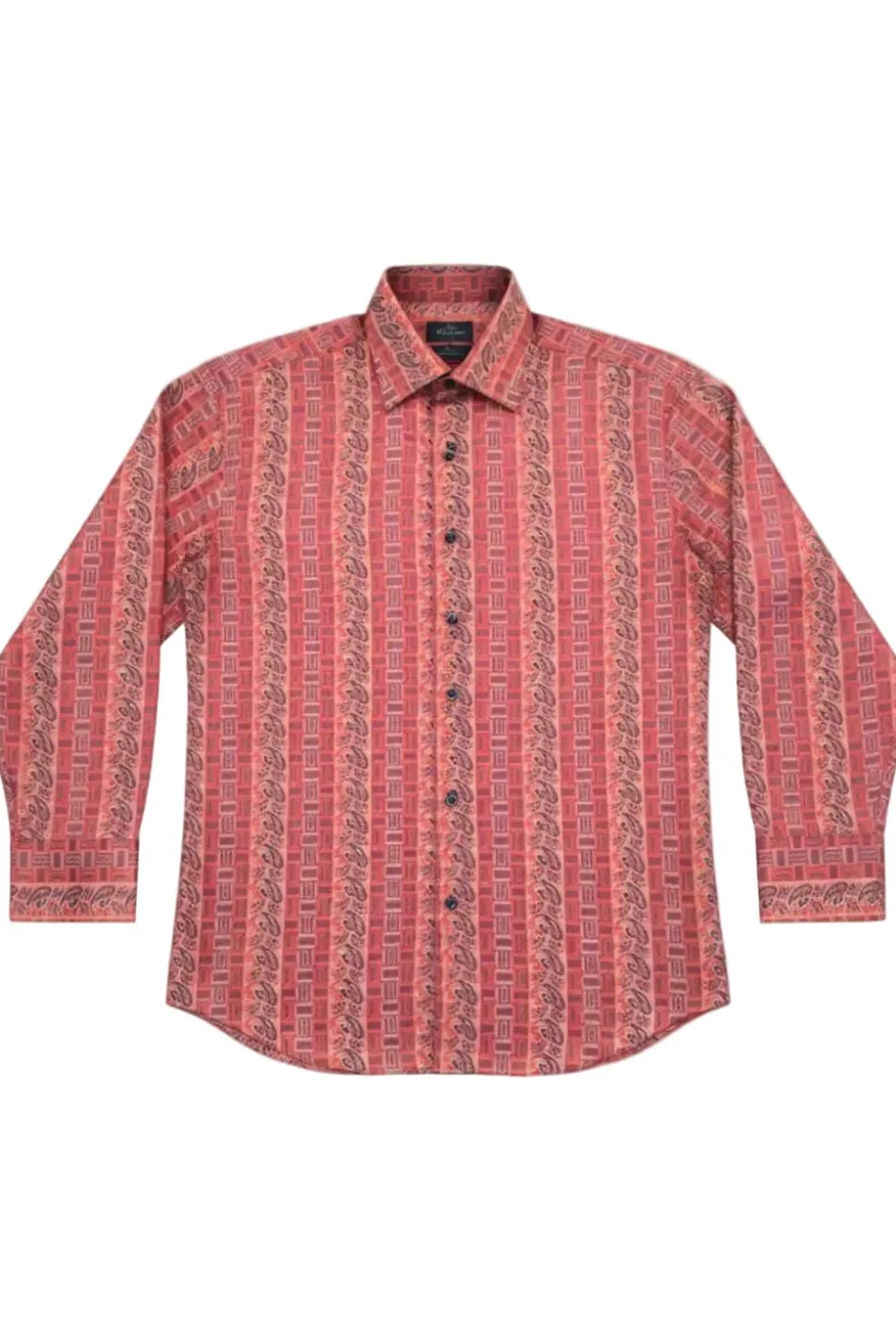 Dress Shirt Regular Fit Paisley And Check Design In Coral