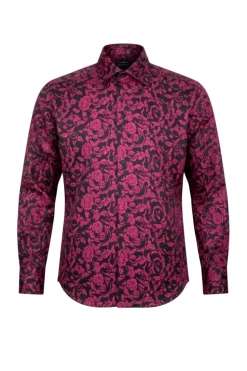Dress Shirt Regular Fit Paisley Pattern In Black/Fuchsia