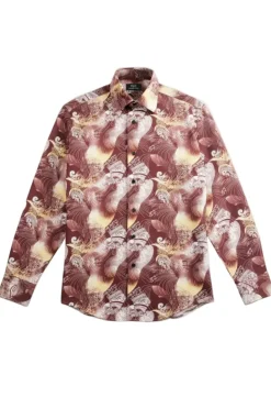 Dress Shirt Regular Fit Ukiyo-e Inspired Style Pattern In Brown