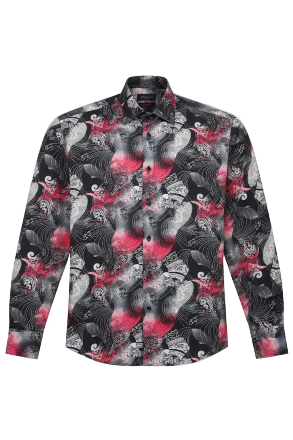 Dress Shirt Regular Fit Ukiyo-e Inspired Style Pattern In Black/Red