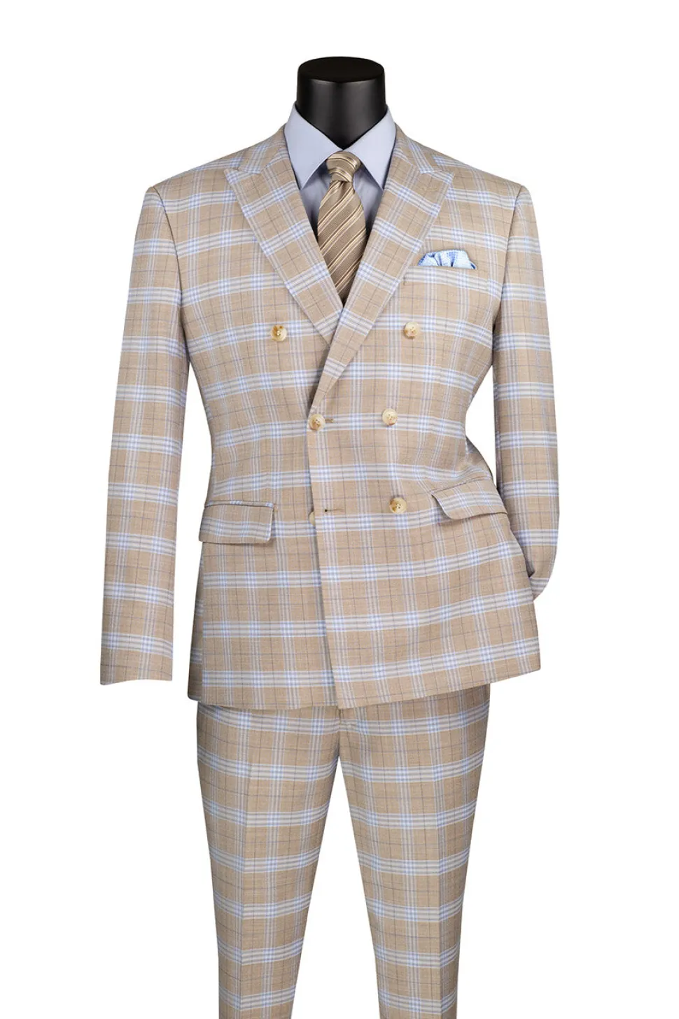 Duke of Windsor Collection - Slim Fit 2 Piece Double Breasted Windowpane Suit in Tan