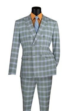 Duke of Windsor Collection - Slim Fit 2 Piece Double Breasted Windowpane Suit in Sea Grass