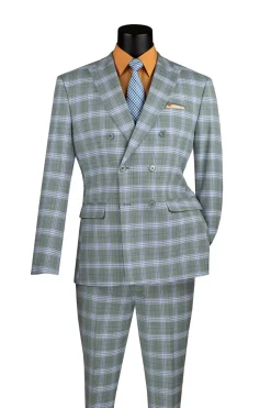 Duke of Windsor Collection - Slim Fit 2 Piece Double Breasted Windowpane Suit in Sea Grass