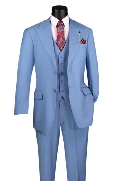 Dusty Blue Regular Fit 3 Piece Suit with Vest and Adjustable Waistband Pants