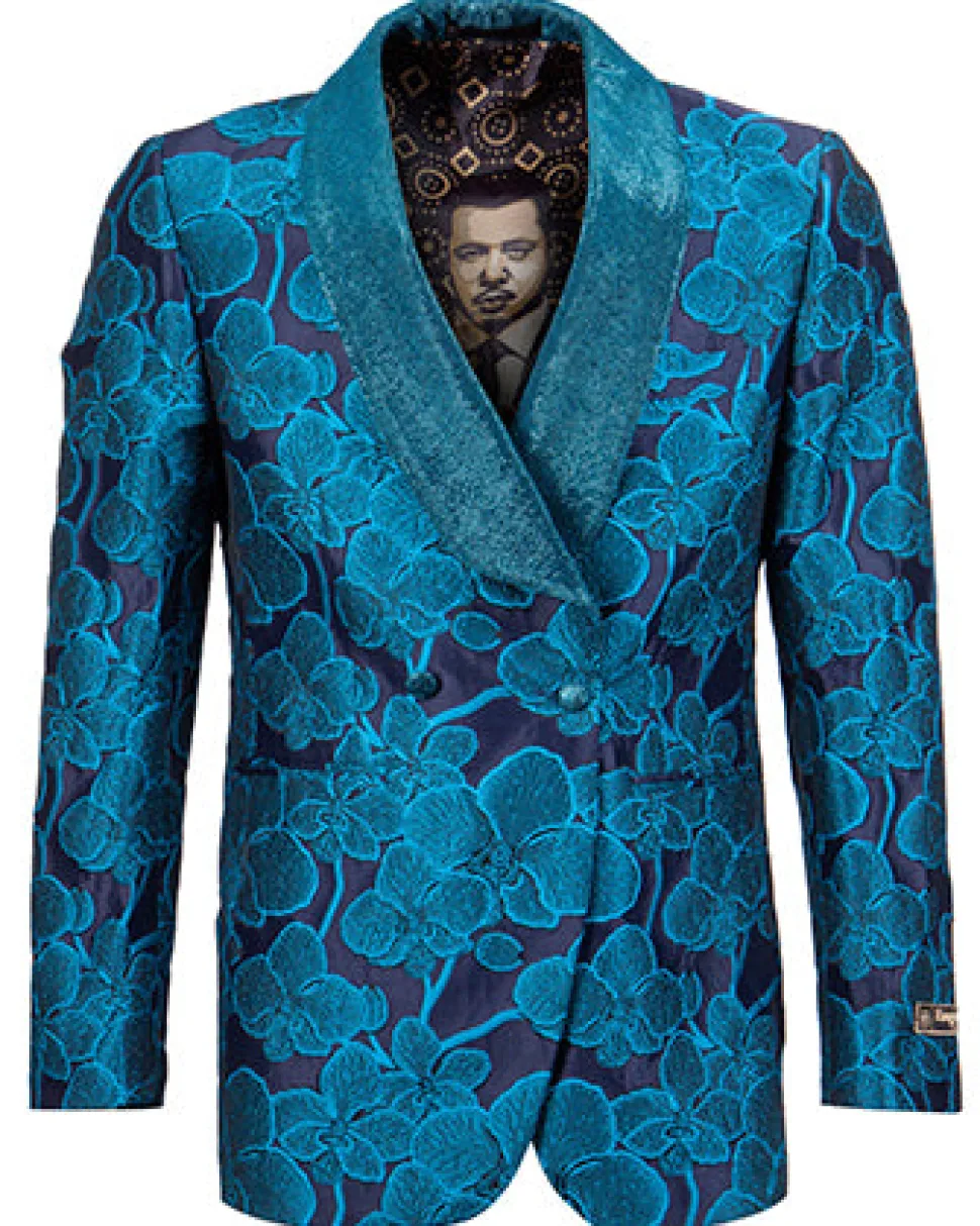 Empire Collection - Turquoise Slim Fit Dinner Jacket Double Breasted Blazer