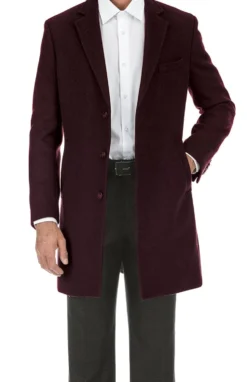 English Laundry Burgundy Fall/Winter Essential Slim Fit Overcoat Wool Blend