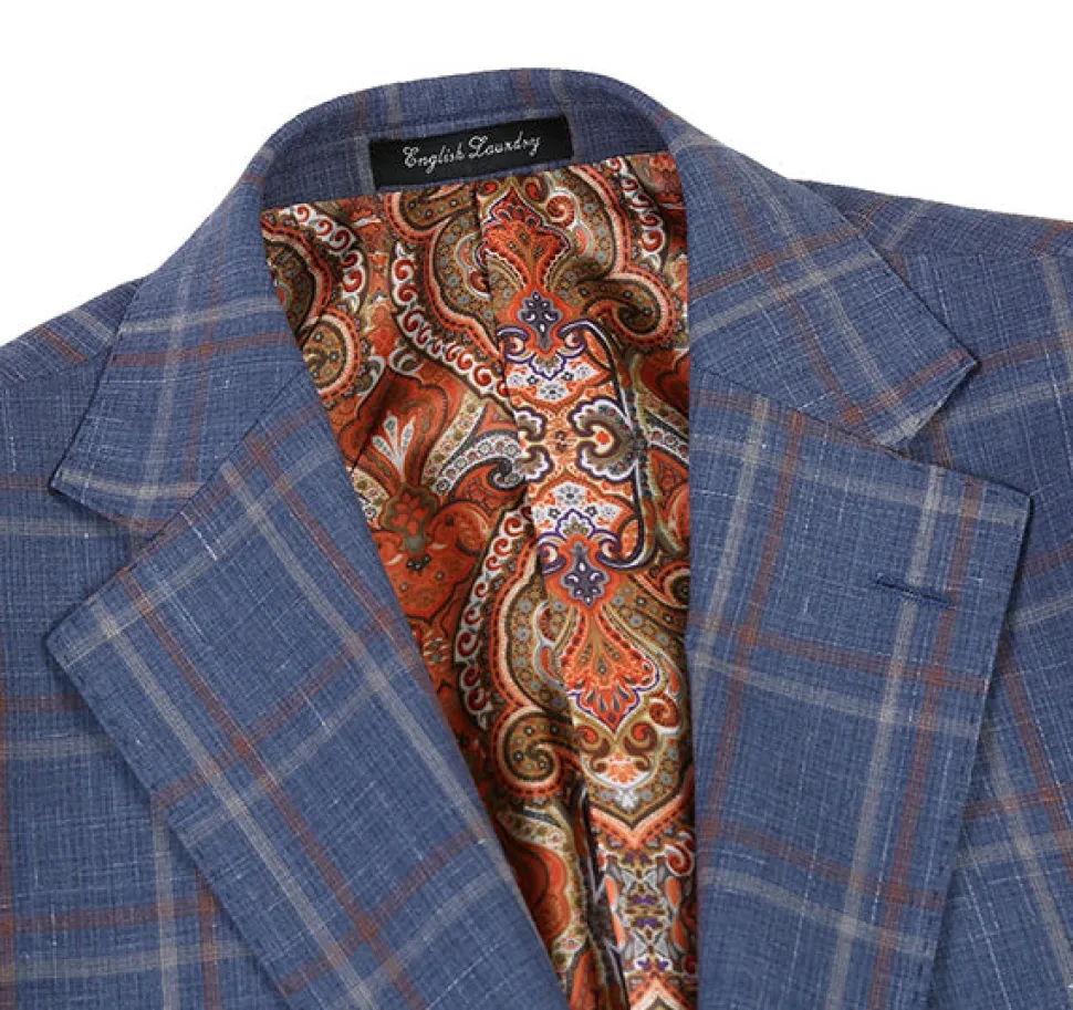 English Laundry 2-Piece Check Wool Linen Blend Slim Fit Suit