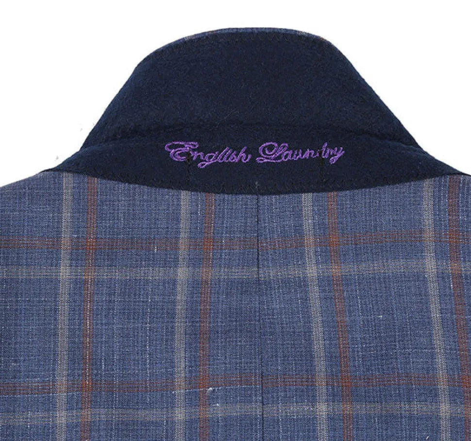 English Laundry 2-Piece Check Wool Linen Blend Slim Fit Suit