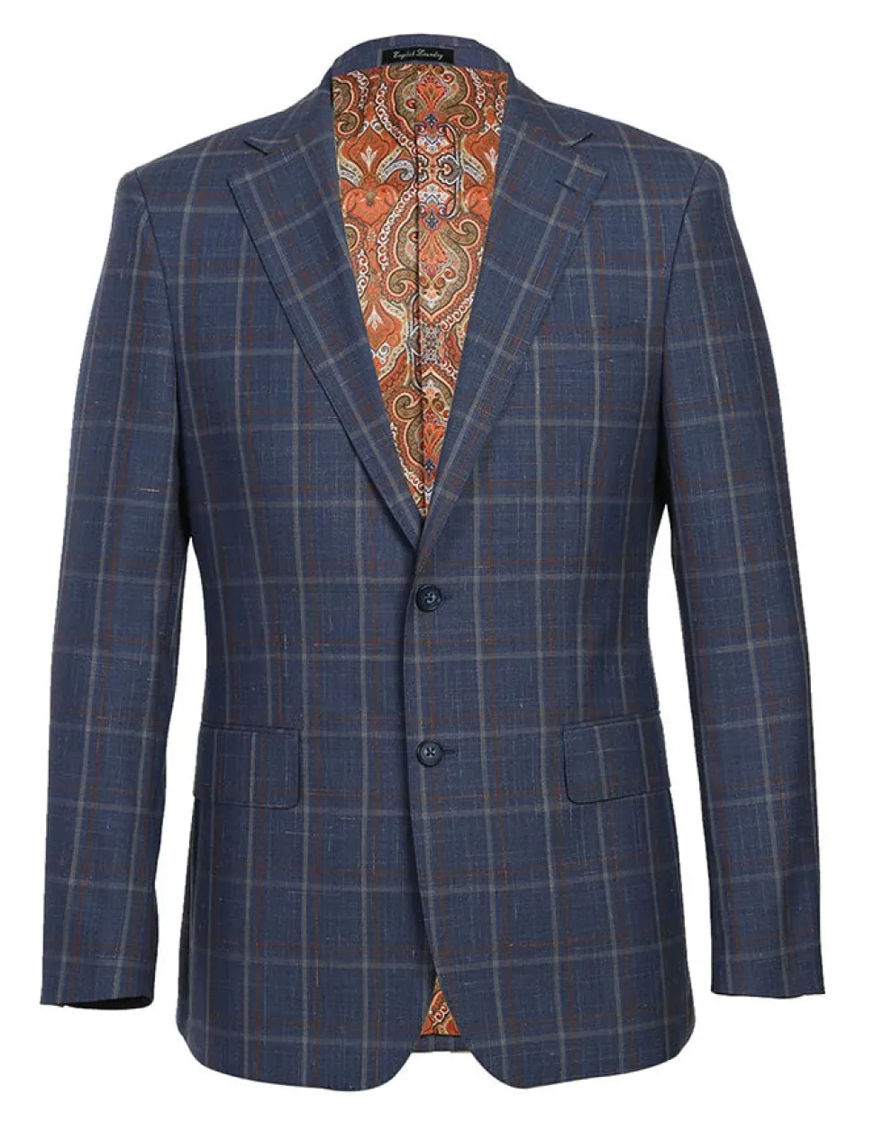 English Laundry 2-Piece Check Wool Linen Blend Slim Fit Suit