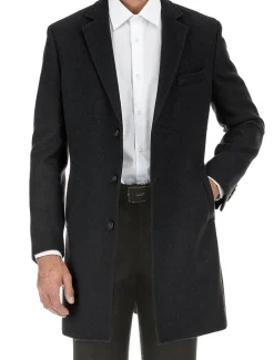 English Laundry Black Fall/Winter Essential Slim Fit Overcoat Wool Blend