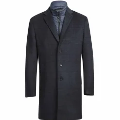 English Laundry Blue Tone-on-tone Glen Plaid Slim Fit Wool Blend Short Coat with Detachable Full Zipper