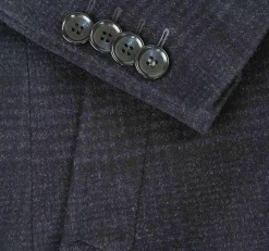 English Laundry Blue Tone-on-tone Glen Plaid Slim Fit Wool Blend Short Coat with Detachable Full Zipper