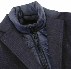 English Laundry Blue Tone-on-tone Glen Plaid Slim Fit Wool Blend Short Coat with Detachable Full Zipper