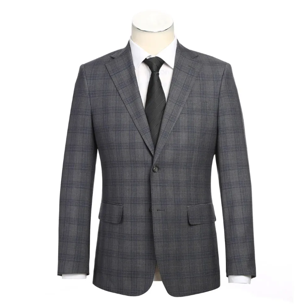 English Laundry Collection - 2 Piece Slim Fit Gray Plaid Notch Lapel Suit