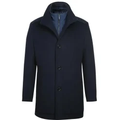 English Laundry Navy Slim Fit Wool Blend Short Coat with Detachable Full Zipper