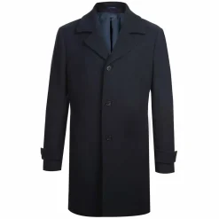 English Laundry Navy Slim Fit Wool Blend Long Overcoat