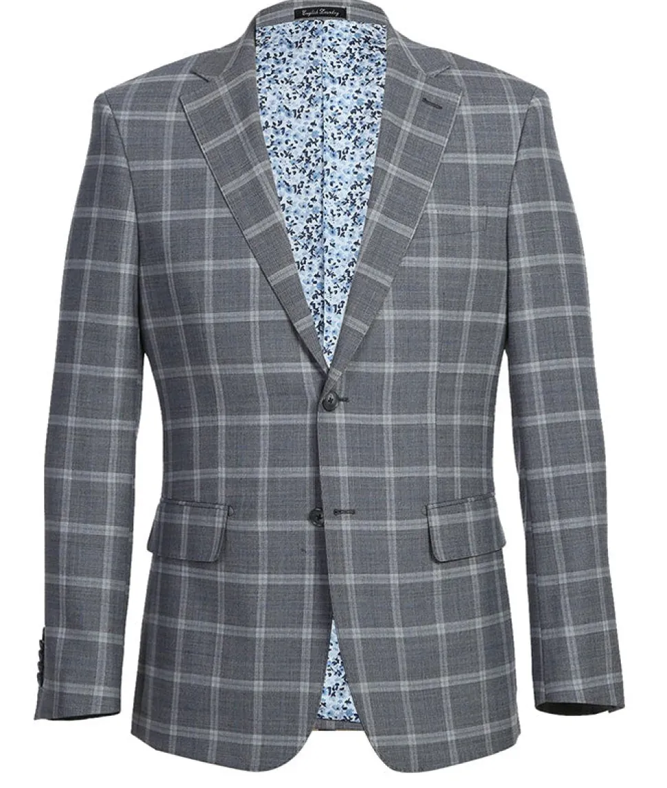 English Laundry 2-Piece Gray Plaid Wool Blend Slim Fit Suit