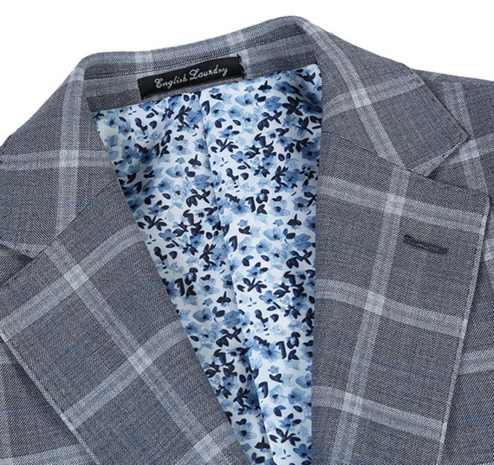 English Laundry 2-Piece Gray Plaid Wool Blend Slim Fit Suit