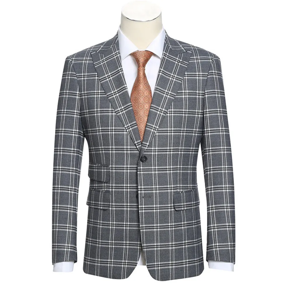 English Laundry Slim Fit Dimgray with White Check Suit