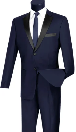 Excalibur Collection - Slim Fit Tuxedo 2 Piece 2 Buttons Design in Navy