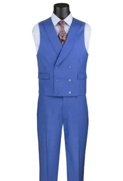 French Blue Modern Fit 3 Piece Suit with Vest and Adjustable Waistband Pants