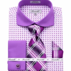French Cuff Checker Pattern Cotton Shirt in Lilac