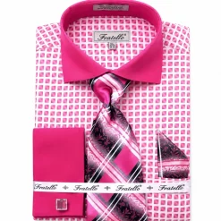 French Cuff Checker Pattern Cotton Shirt in Fuchsia