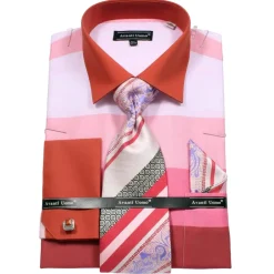 French Cuff Shirt in Pink with Tie, Cuff Links, and Pocket Square