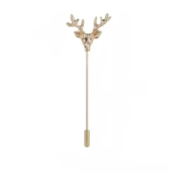 Gold Deer Head Antler Lapel Pin