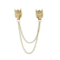 Gold Dragons Head Double Chain Brooch